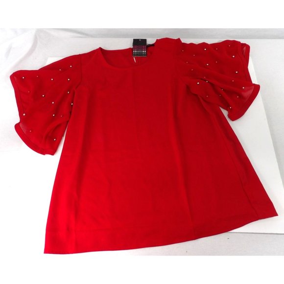 Women's Red Pull Over Blouse with Butterfly Sleeves Large NWT - Picture 1 of 4
